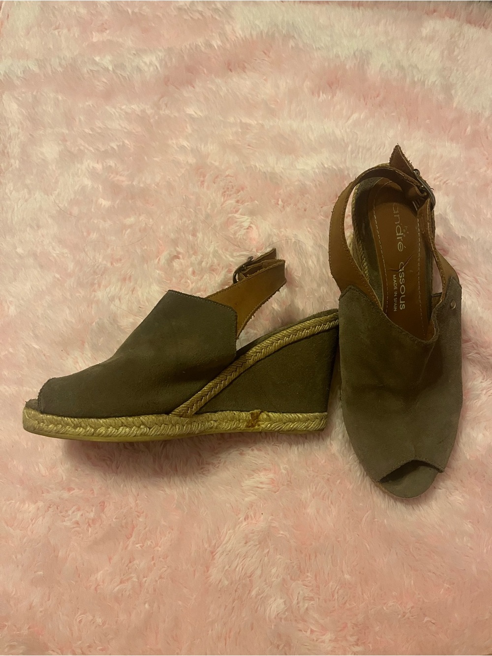 Andre Assous Brown Suede Espadrille Wedge Sandals